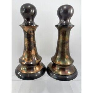 Vintage Solid Brass Chess Bookends 8.5" Giant Pawn Heavy MCM Library Decor India